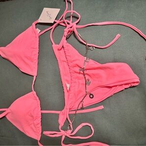 Cupshe Vibrant Pink Bikini with Chain Accent